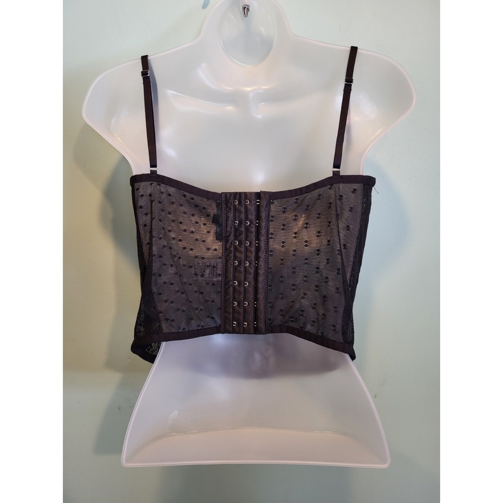 Black Sheer Stretch Mesh Lace Corset Goth Fairygrunge Cami Crop Top Sz M - Picture 4 of 7